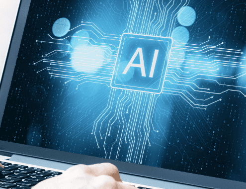 Uno schermo di un computer portatile mostra una serie di connessioni che partono dalla scritta AI